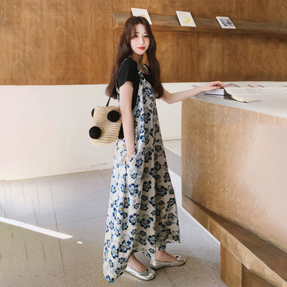 [洋裝] 夏季度假風格花卉圖案寬鬆休閒連身衣 [SH系列]