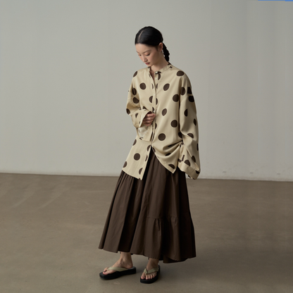 【トップス】ドット柄プリント リゾート風 着回しやすい 長袖 シャツ 【JZシリーズ】