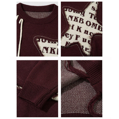 【トップス】星柄切替 デザインニット ユニセックス レディース 秋冬 ゆったり ハイストリート【FCシリーズ】