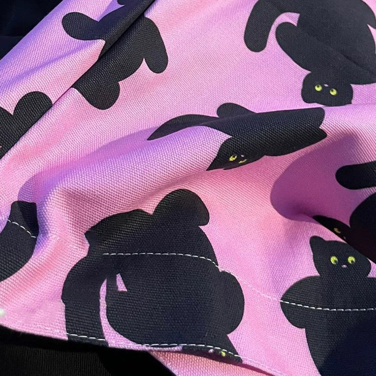 【バッグ】キャンバストートバッグ ピンクキャット ショルダー ハンド 斜め掛け