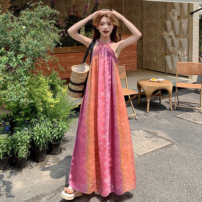 【ワンピース】夏新作 タイダイ柄 ノースリーブワンピース リゾート感満載 旅行コーデにぴったり【SHシリーズ】