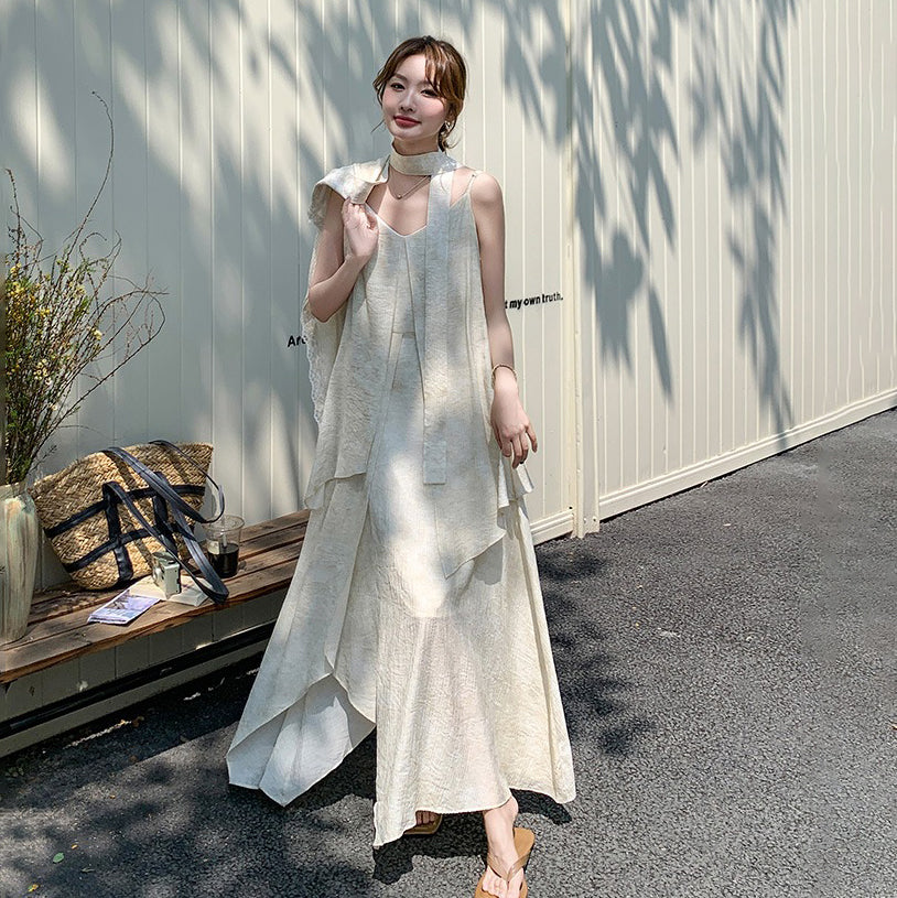 2点セット！【セットアップ】フレンチ エレガント レースシャツ＋キャミワンピースセット レディース 春夏秋 甘めスタイル ユニークで美しい 2点セット【JZシリーズ】