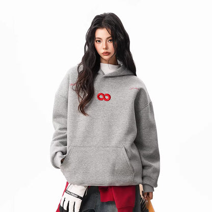 【トップス】立体ナンバー刺繍 裏起毛 フーディ レディース メンズ 秋冬 ルーズ カップル パーカー【FCシリーズ】