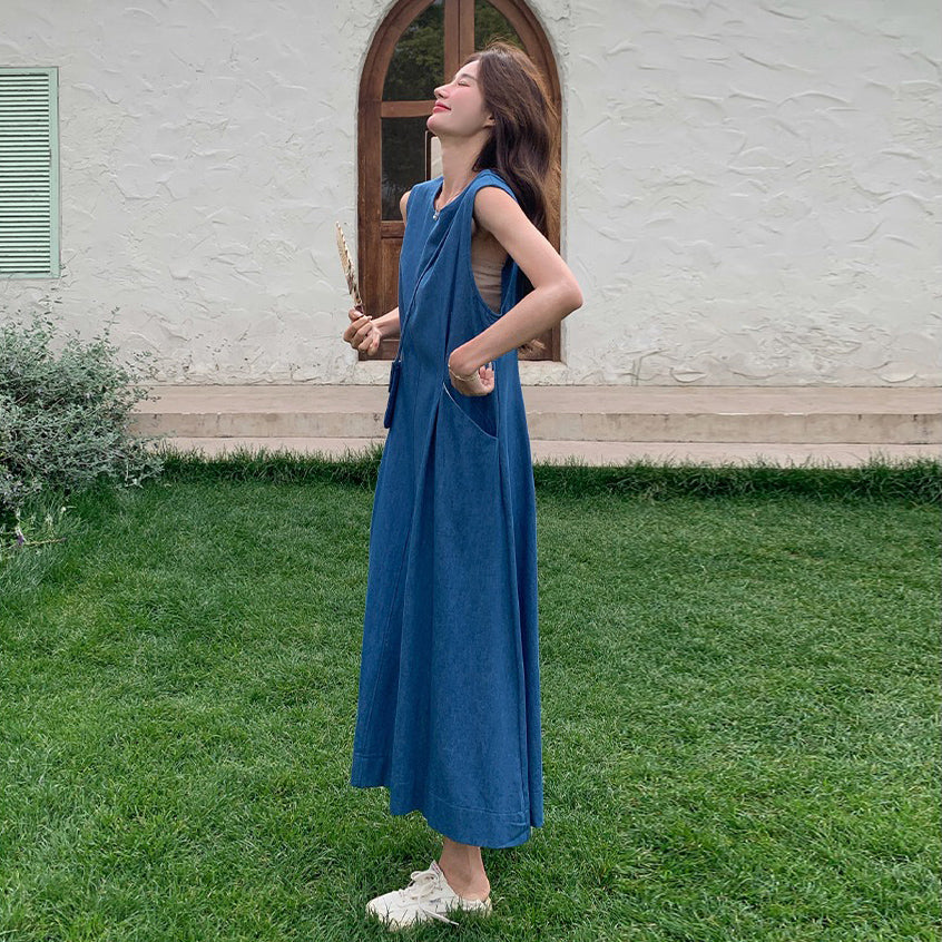 バッグ付き！【ワンピース】夏 ヴィンテージ文芸風 ファッション シェイプアップ ノースリーブワンピース【JZシリーズ】