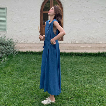 バッグ付き！【ワンピース】夏 ヴィンテージ文芸風 ファッション シェイプアップ ノースリーブワンピース【JZシリーズ】