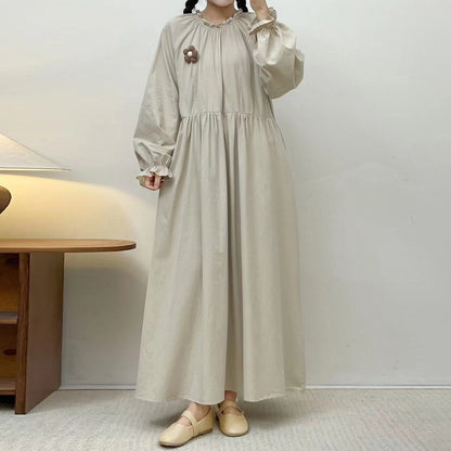 【24AW】【15～20日内発送】【ワンピース】無地 カジュアル 気質 着痩せ  ゆったり 長袖ワンピース