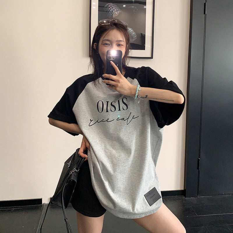 【トップス】ストリート系 ビビッド配色プリントTシャツ 夏 ルーズシルエット レディース 半袖【FCシリーズ】