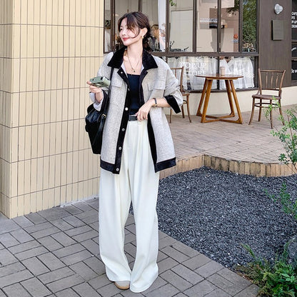 【アウター】レトロ 配色 切り替え カジュアル シャツジャケット レディース 春秋 ゆったり 【JZシリーズ】【SNシリーズ】