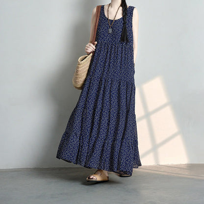 【ワンピース】花柄ラミーワンピース レディース 夏 ノースリーブ ロング丈 ゆったり ナチュラル風【SHシリーズ】