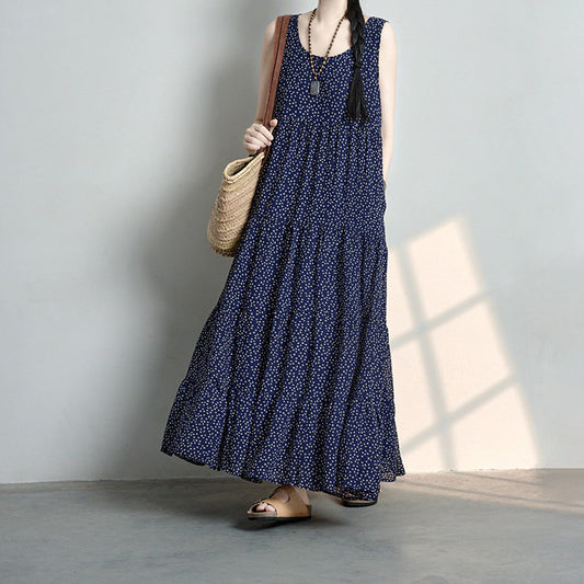 【ワンピース】花柄ラミーワンピース レディース 夏 ノースリーブ ロング丈 ゆったり ナチュラル風【SHシリーズ】
