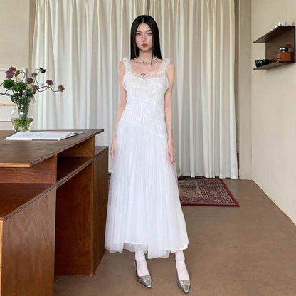 【ワンピース】チュールキャミワンピース 夏新作 軽やか ふんわりボリューム ロング丈 ノースリーブ 無地 レディース【JZシリーズ】