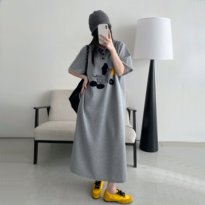 【ワンピース】夏 プリント 立襟 ルーズ ロング ワンピース【FCシリーズ】