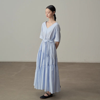【ワンピース】新作 フランス風 リゾートスタイル Vネック ゆるシルエット 半袖ワンピース【JZシリーズ】