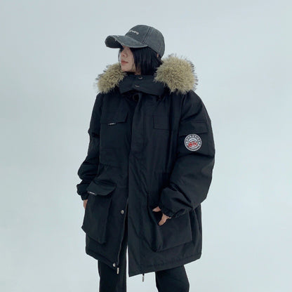 【アウター】💖ユニセックスで着用可！アメリカンヴィンテージ風ワークジャケット ミドル丈 ファー付き 冬新作 綿入れコート【FCシリーズ】