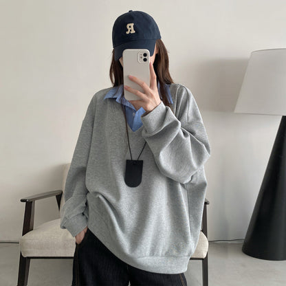 【トップス】レイヤード風 配色切り替え プルオーバースウェット レディース ゆったり カジュアル 春秋 パーカー【FCシリーズ】