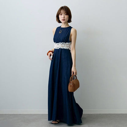 【ワンピース】レース切替 バックオープン ワンピース レディース キャミワンピ 着痩せ ロング丈 大人可愛い 夏コーデ【JZシリーズ】