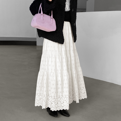 【ボトムス】厚手レース ハイウエストAラインロングスカート ❄️秋冬【JZシリーズ】