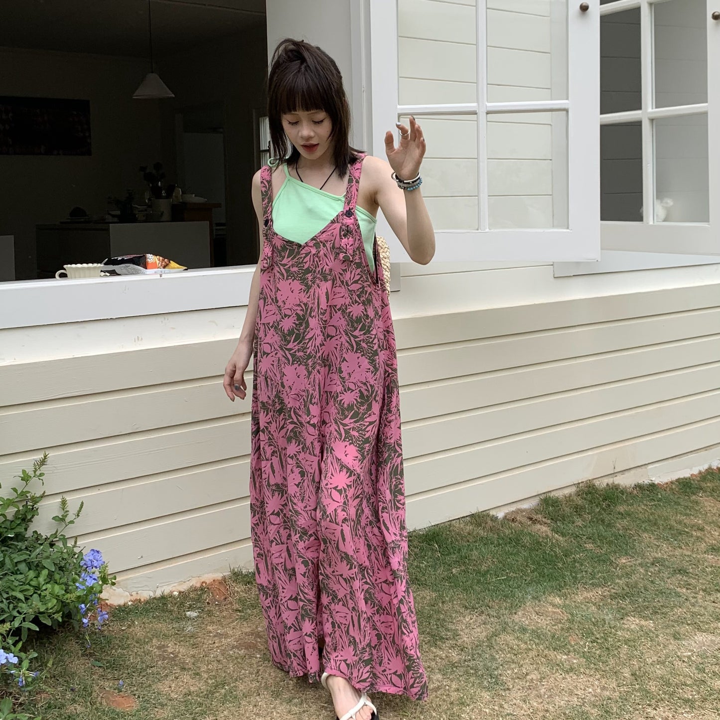 【ボトムス】夏新作 ゆったりカジュアル ラフ Vネック オールインワン【SHシリーズ】