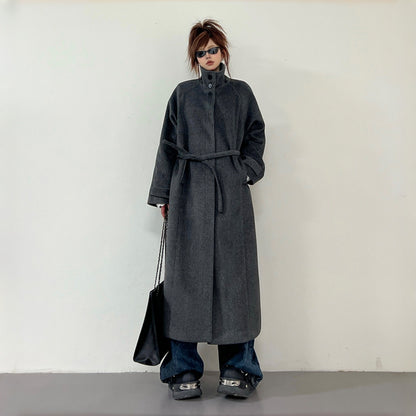 【アウター】秋冬 新作 韓国系 高級感 上品 スタンドネック ベルト付き コート【FCシリーズ】