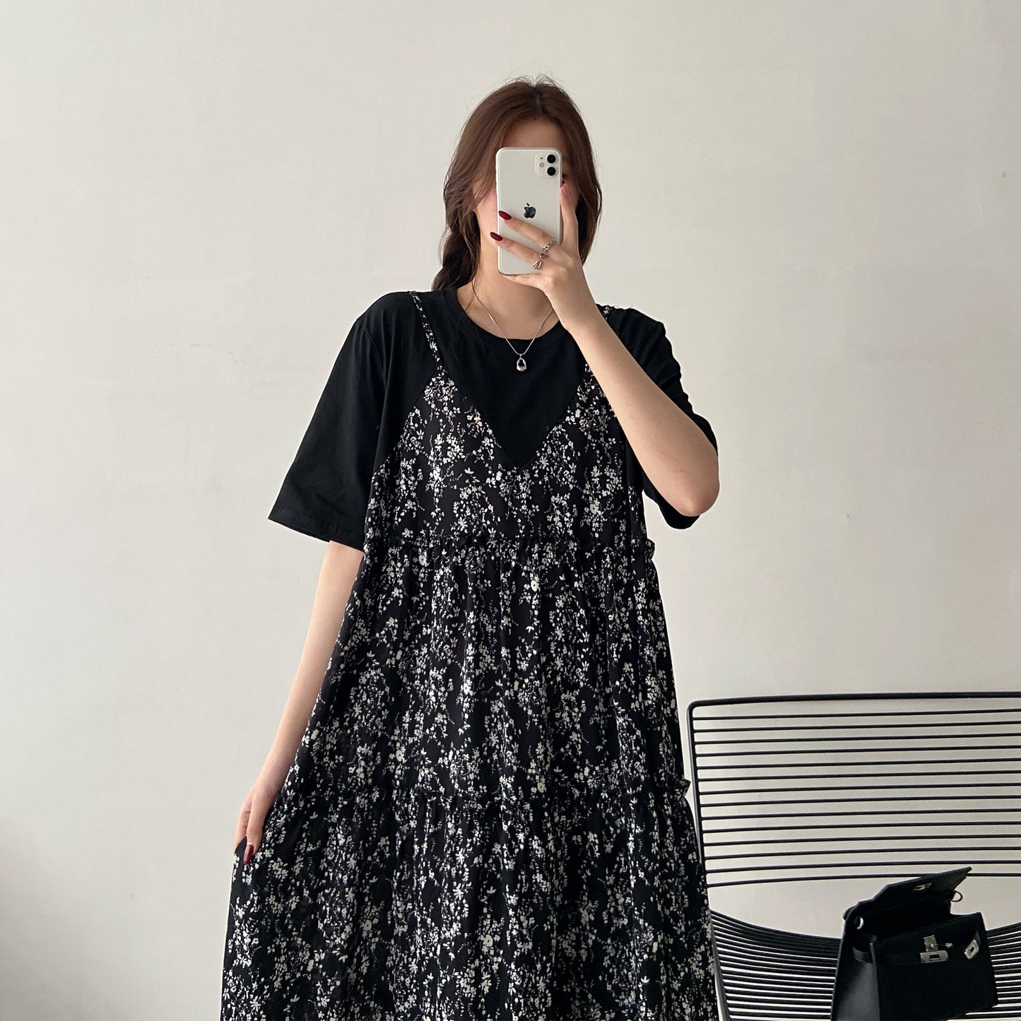 【ワンピース】フレンチ花柄シフォンワンピース レディース 夏 フェミニン 半袖 ロング丈 体型カバー 上品ワンピース【JZシリーズ】