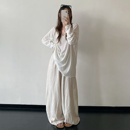 【トップス】Vネックリネン風ビッグTシャツ レディース ゆったり 長袖 UV対策 ミニマルコーデ【FCシリーズ】