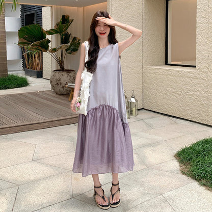 【ワンピース】気品あるコントラストカラー 夏 フレンチロマンティックヴィンテージノースリーブワンピース