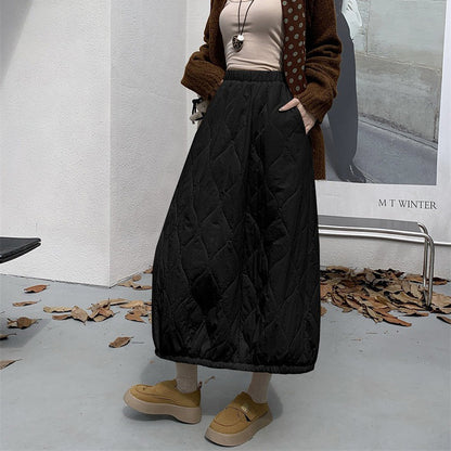【ボトムス】中綿入りバルーンスカート レディース 秋冬 韓国風 Aライン ミディ丈 体型カバー【JZシリーズ】
