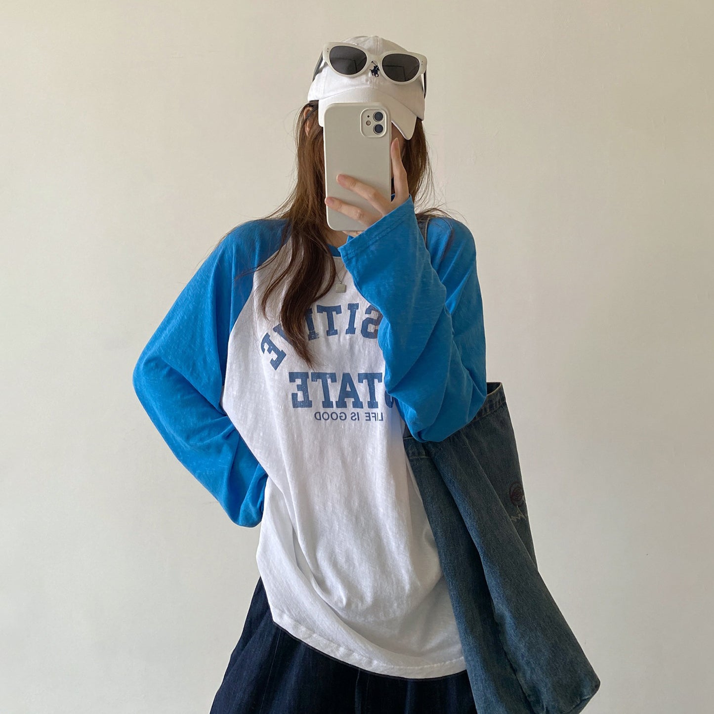 【トップス】古着風ロゴロンT レディース 配色デザイン ラグランスリーブ オーバーサイズ リラックスコーデ Ｔシャツ【FCシリーズ】