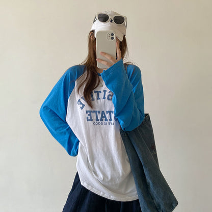 【トップス】古着風ロゴロンT レディース 配色デザイン ラグランスリーブ オーバーサイズ リラックスコーデ Ｔシャツ【FCシリーズ】