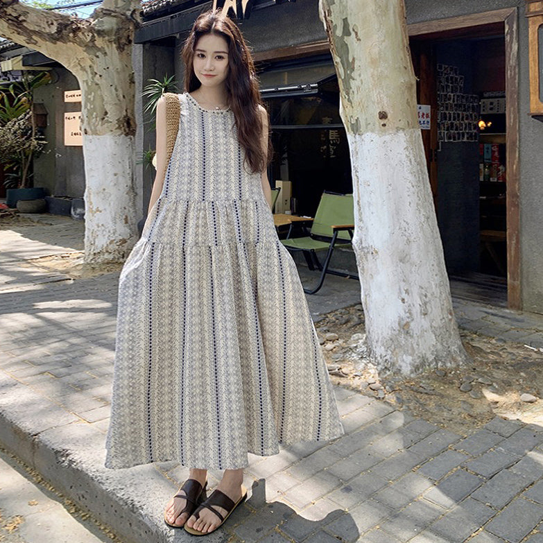 【ワンピース】夏 配色 花柄 韓国風スウィート 気質リゾート ノースリーブワンピース【SHシリーズ】