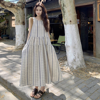 【ワンピース】夏 配色 花柄 韓国風スウィート 気質リゾート ノースリーブワンピース【SHシリーズ】