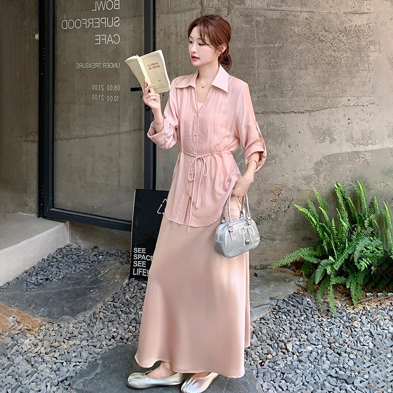 2点セット！【セットアップ 】薄手 UVカットシャツ＋ノースリーブワンピース レディース 夏 2025新作 【JZシリーズ】