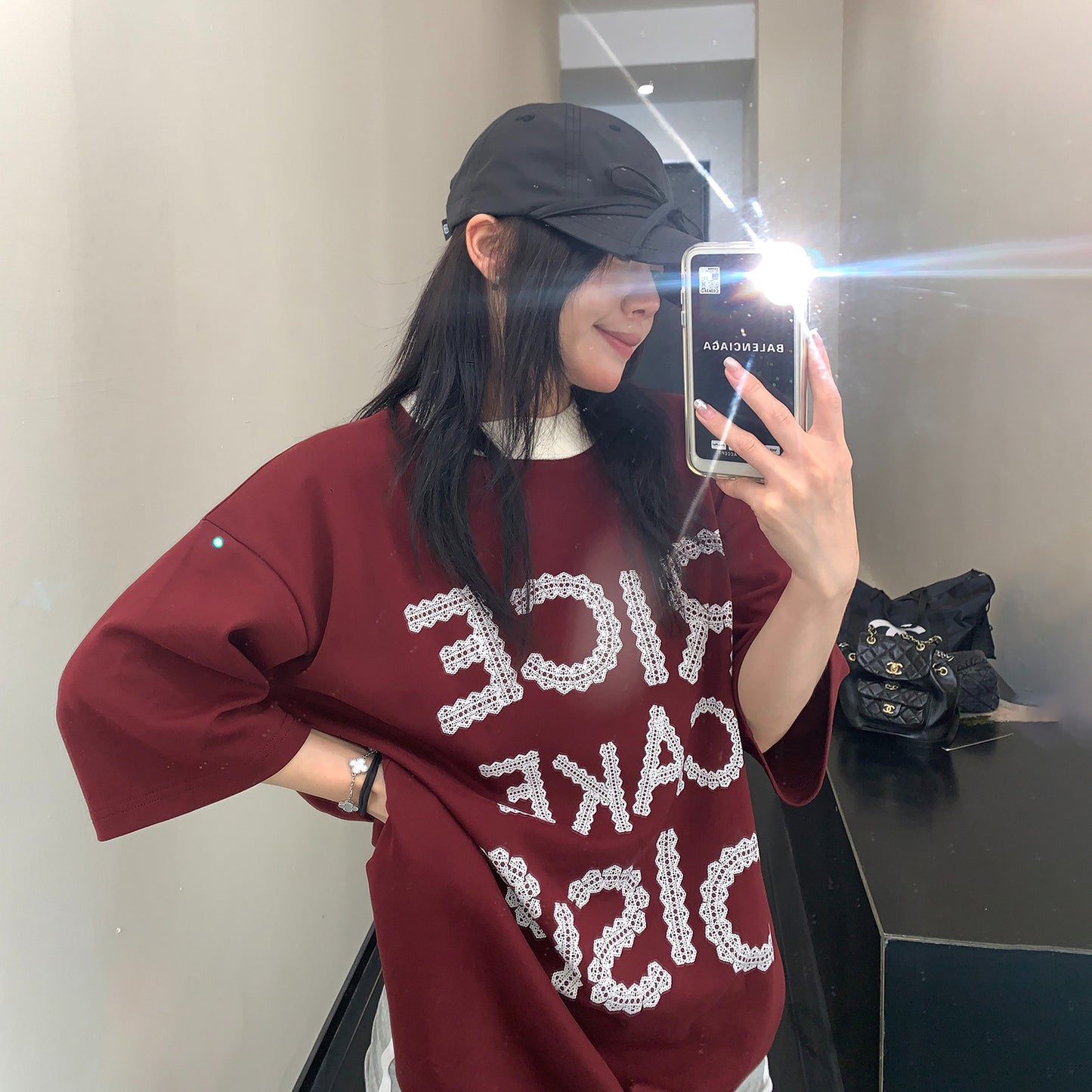 【トップス】リラックス感 小众デザイン 切り替えプリント 半袖Tシャツ【FCシリーズ】