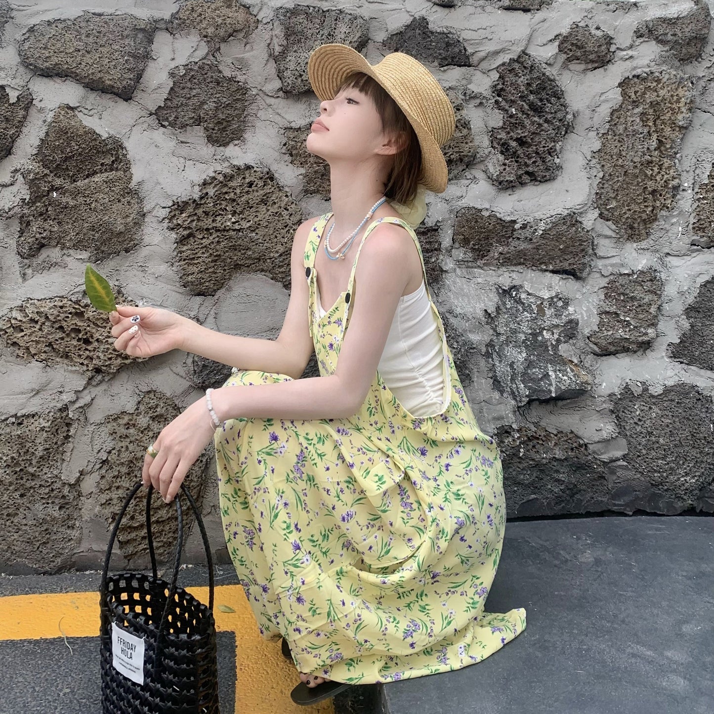 【ボトムス】夏新作 清涼感たっぷり  淡レモンカラー Vネック オーバーサイズサロペット オールインワン【SHシリーズ】