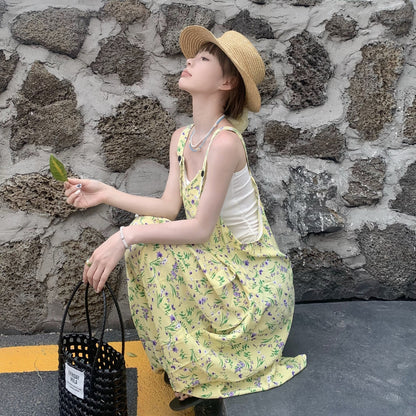 【ボトムス】夏新作 清涼感たっぷり  淡レモンカラー Vネック オーバーサイズサロペット オールインワン【SHシリーズ】