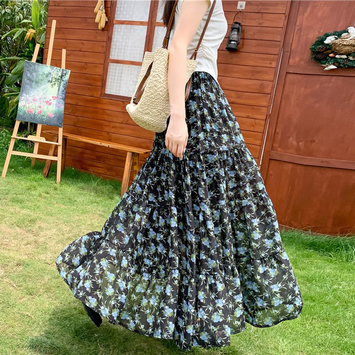 【ボトムス】高見え花柄ティアードスカート  夏 ふんわり軽やかシルエット【SHシリーズ】