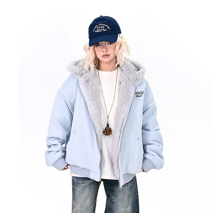 【アウター】もこもこ耳付きフードコート レディース ゆったりBF風 アメカジ 学院風 綿入れコート 【FCシリーズ】