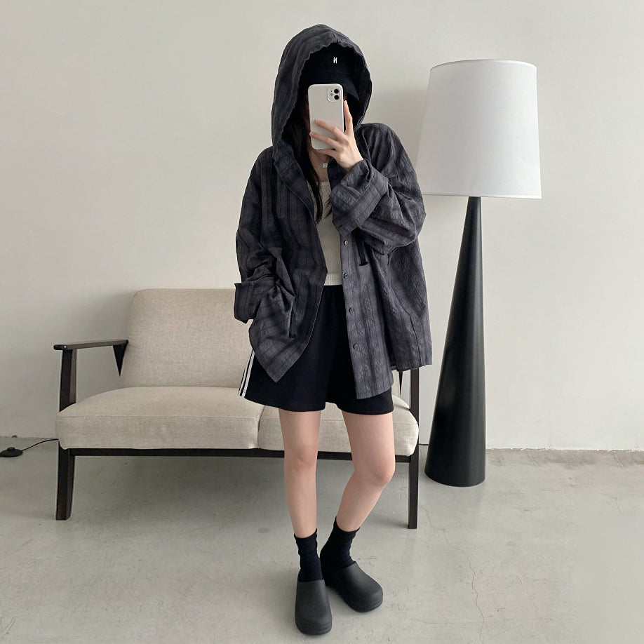 【アウター】春夏新作 ルーズシルエット シャツ トレンド感 万能 フード付き UV対策 シャツカーディガン カジュアル【FCシリーズ】