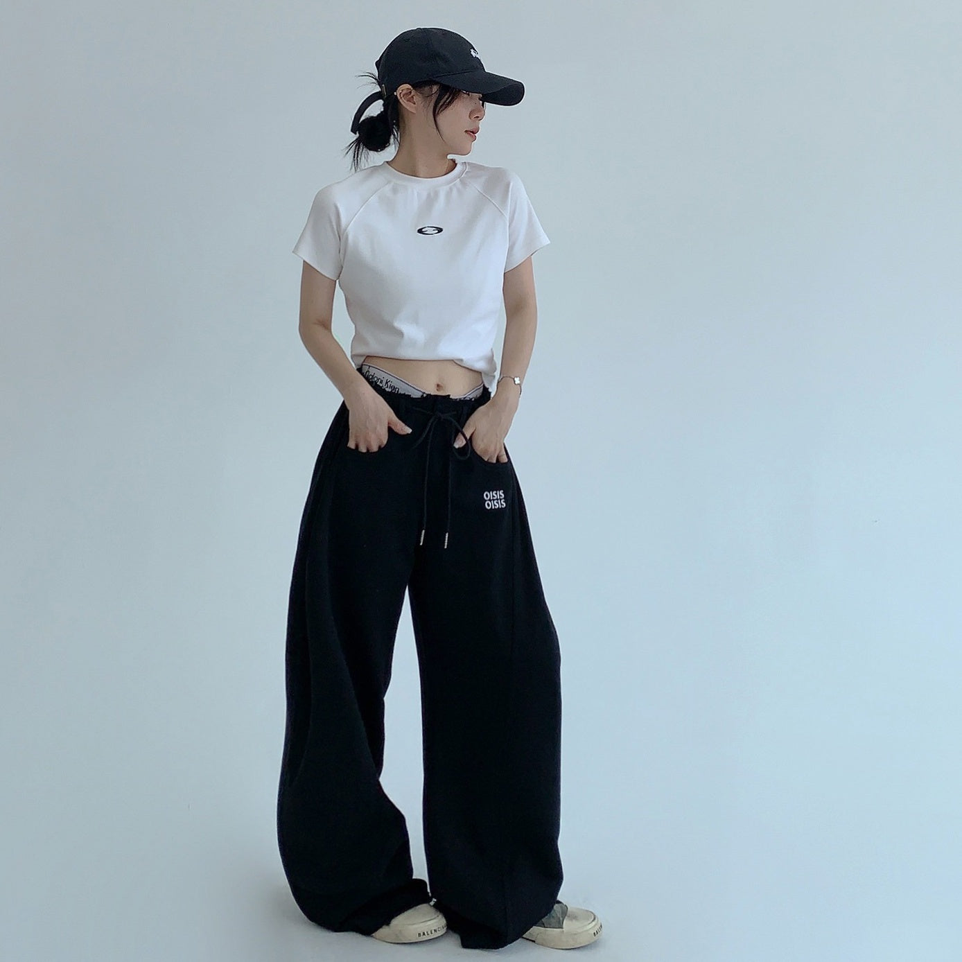 【ボトムス】春 秋 冬 ギャザーウエスト ストレート ワイド スウェットパンツ 【FCシリーズ】