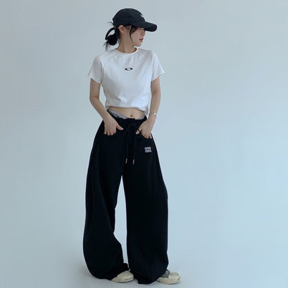 【ボトムス】春 秋 冬 ギャザーウエスト ストレート ワイド スウェットパンツ 【FCシリーズ】