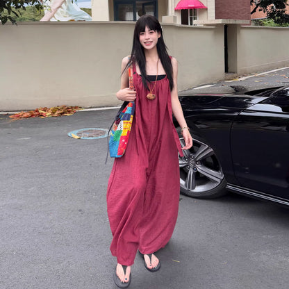 【ボトムス】リネン風 サロペット レディース 夏 オーバーサイズ ワイドパンツ ゆったり 体型カバー オールインワン 人気 ナチュラルコーデ【SHシリーズ】