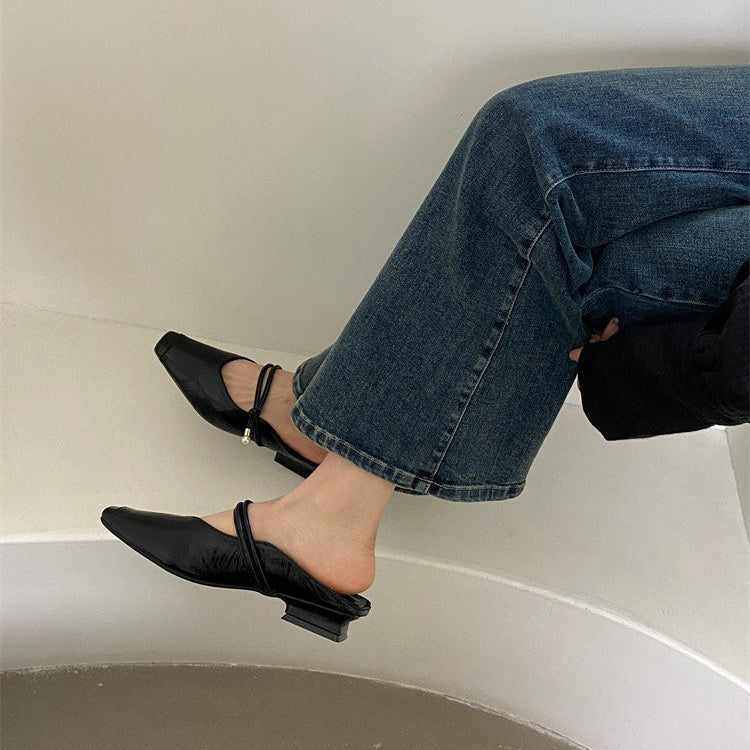 【シューズ】シンプル気質 バックレスウェッジサンダル  フラットミュール  パンプス