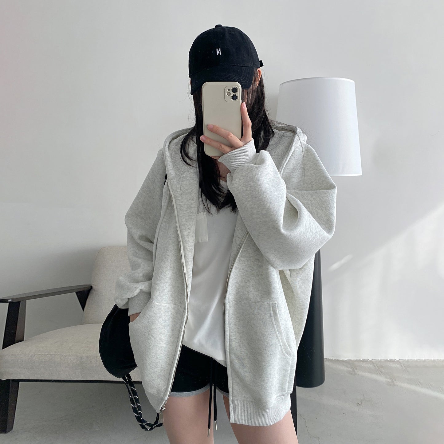 【アウター】重厚生地 ゆったりシルエット フード付きジップパーカー レディース 春秋 スウェットジャケット【FCシリーズ】