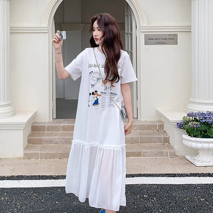 【ワンピース】ゆるかわキャラ柄Tシャツ 半袖 ワンピース 配色デザインで注目度UP【JZシリーズ】