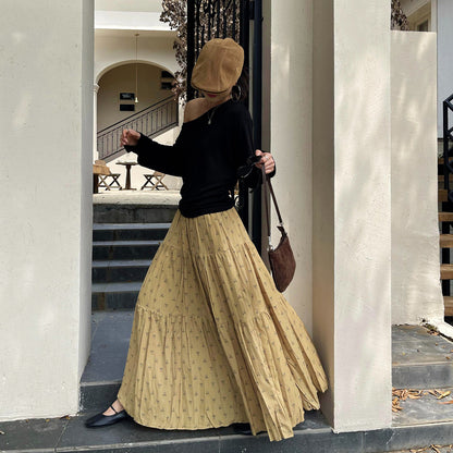 【ボトムス】初秋新作 レトロ ハイウエスト ゆったり見え スリム効果 切り替え シフォン 花柄スカート【SHシリーズ】