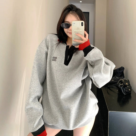 【トップス】春 秋 冬  Vネック レトロ 厚手 裏起毛 パーカー 【FCシリーズ】