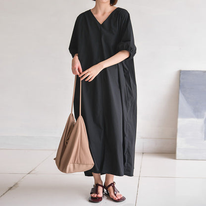 【ワンピース】【10～15日内発送】バックオープンデザイン カジュアルゆったり ロングワンピース 夏 シンプル半袖ドレス【JZシリーズ】