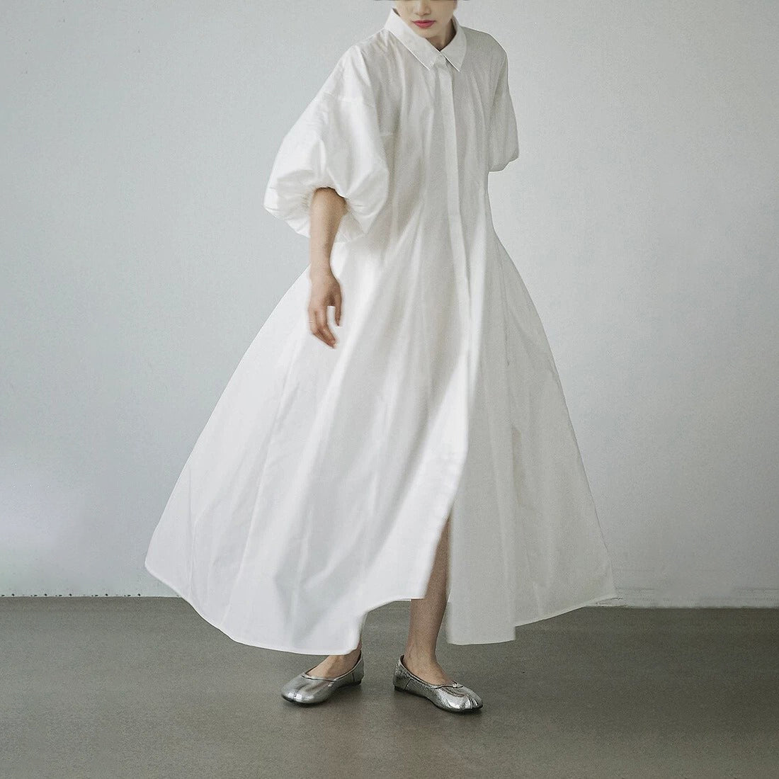 【ワンピース】パフスリーブワンピース レディース 春夏 ゆったりシルエット きれいめ 半袖 ロングワンピース【JZシリーズ】