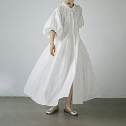 【ワンピース】パフスリーブワンピース レディース 春夏 ゆったりシルエット きれいめ 半袖 ロングワンピース【JZシリーズ】