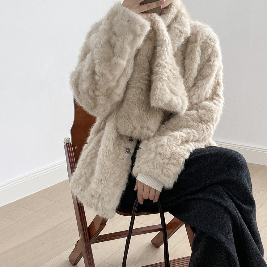 【アウター】マフラー付き！ふわふわ エコファー コート レディース 冬 あったか 綿入れコート【JZシリーズ】